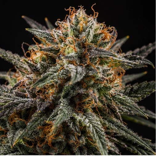 AI-generated photorealistic cannabis botanical editorial illustration; not a verified marketplace product photo